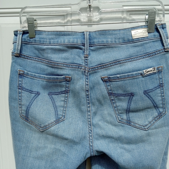 Seven7 Tower Straight Crop Classic Blue Distressed Women Jeans Raw Hem Size 4 - Picture 6 of 10